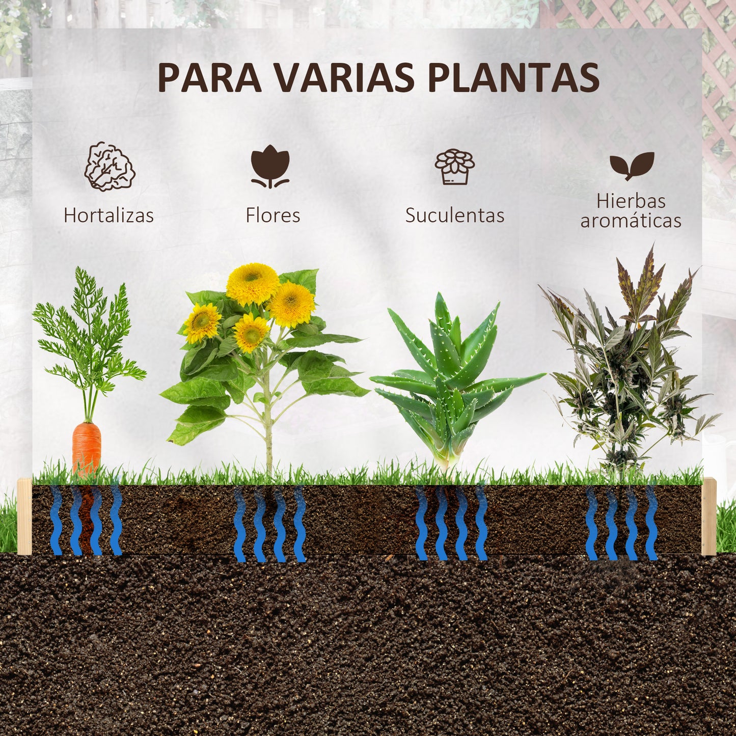 Outsunny Arriate De Madera De Jardín Suelo De Huerto Urbano 100x100x16cm Natural_5