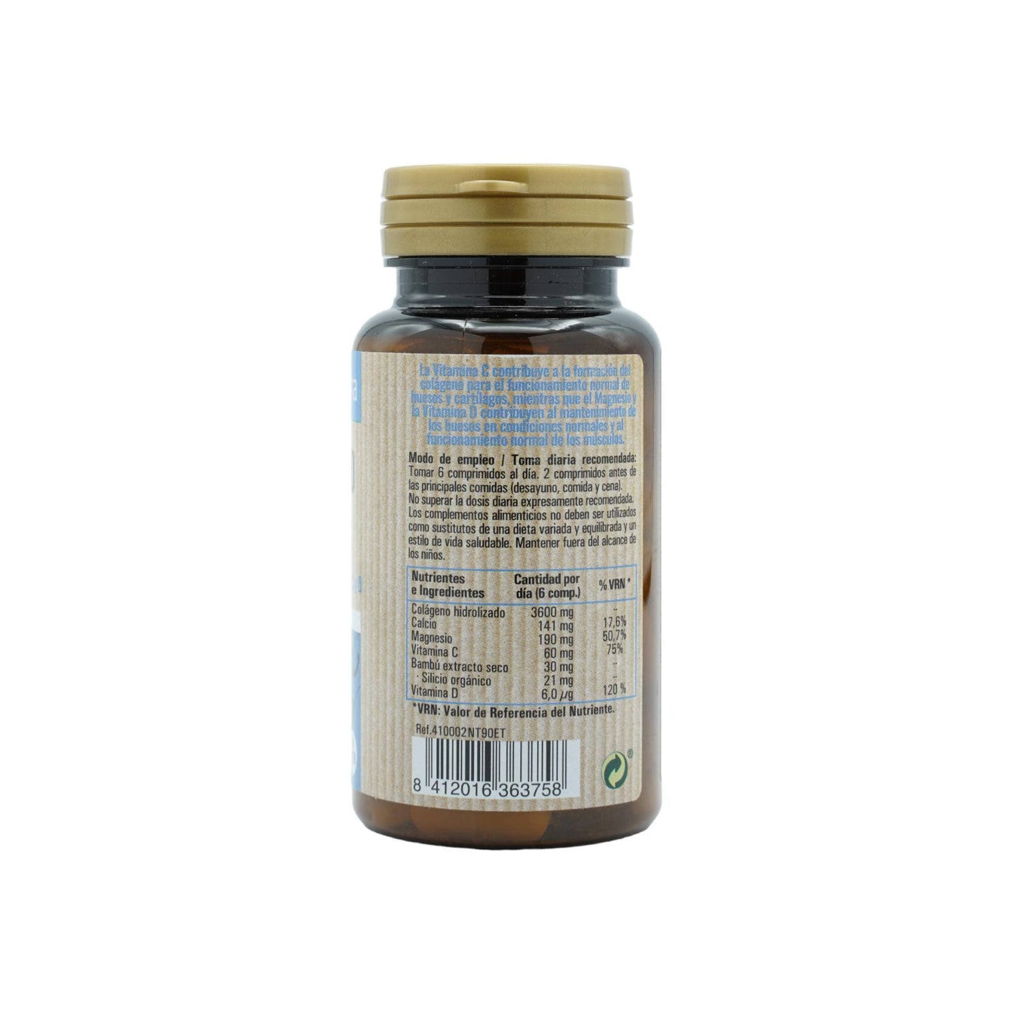 Colágeno hidrolizado con magnesio + silicio orgánico + calcio + vitaminas C y D, 90 comprimidos. NaturTierra