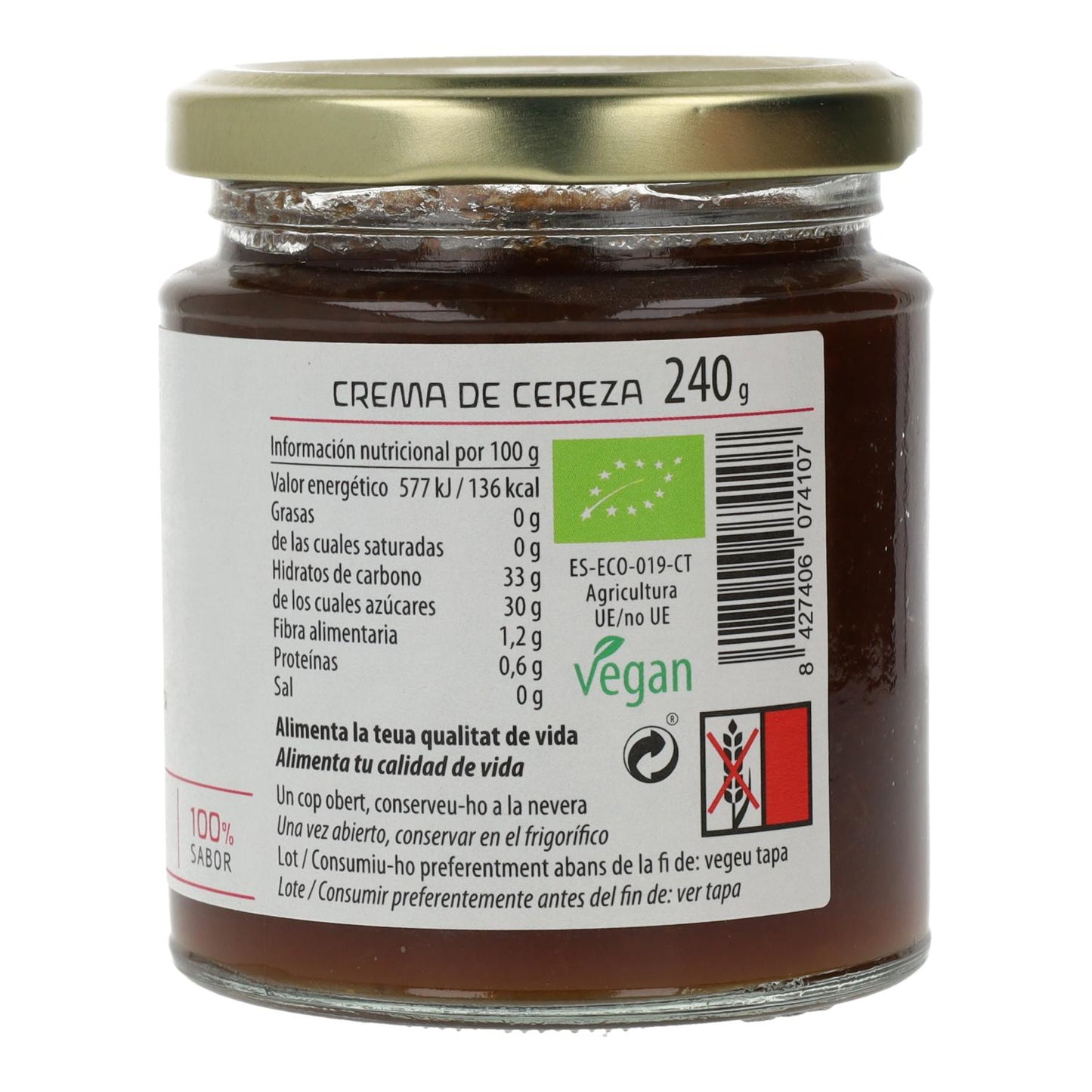 Mermelada cereza ECO Cal Valls, 240 g