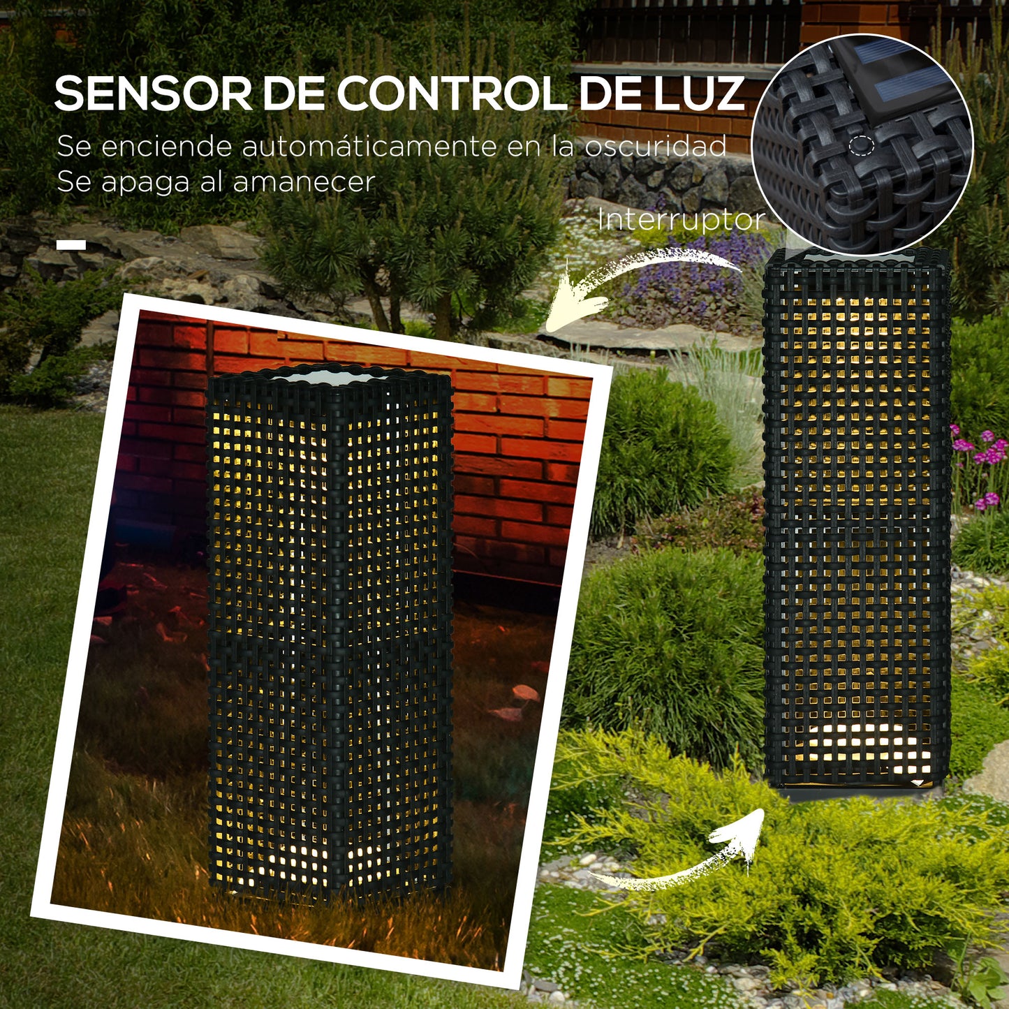 Outsunny Lámpara De Pie De Ratán Sintético Con Luces Led Control Automático_5