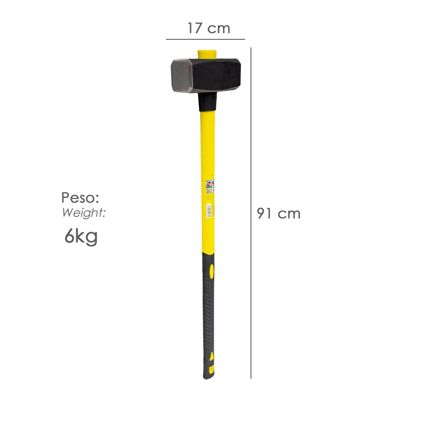 Maza Con Mango Fibra Vidrio 6 Kg. Cabeza Forjada, Con Anillo Anti Vibración, Maza / Porro_1