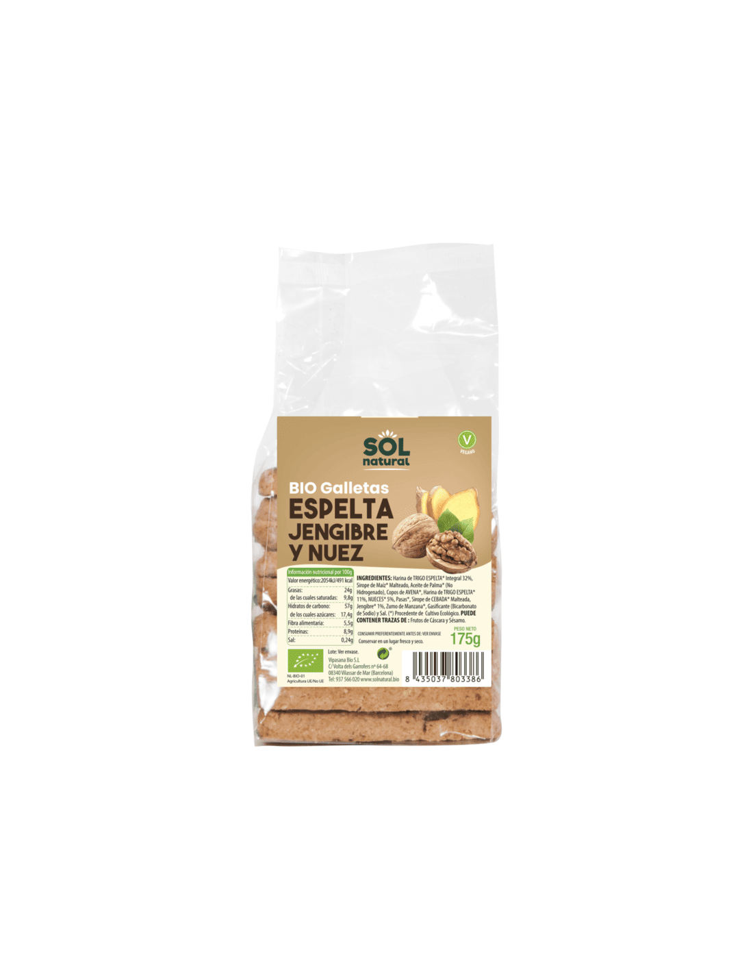 Galletas De Espelta Jengibre Y Nueces Bio - Sol Natural_0