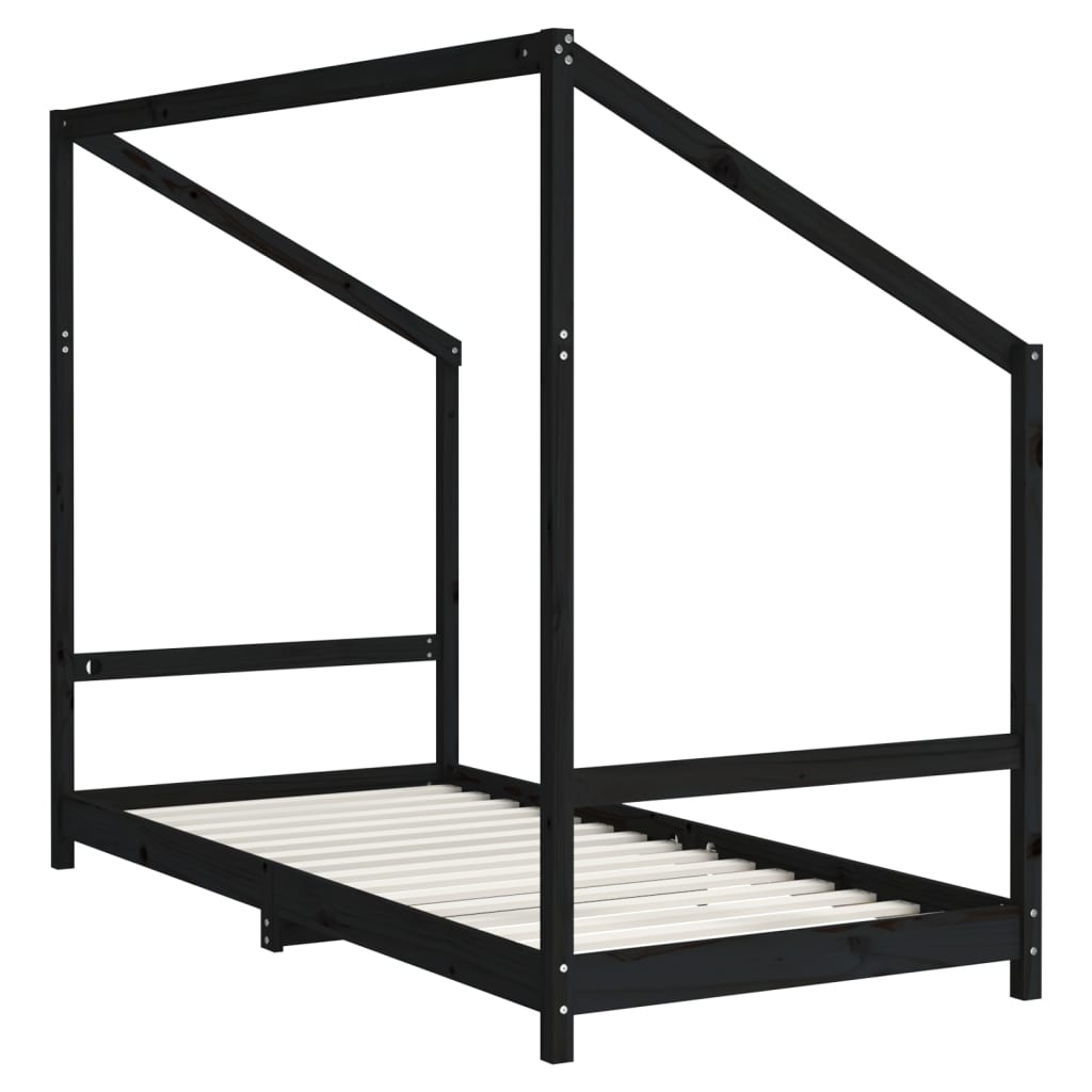 Estructura De Cama Para Niños Madera Pino Negro 2x(90x200) Cm / Vetonek_5