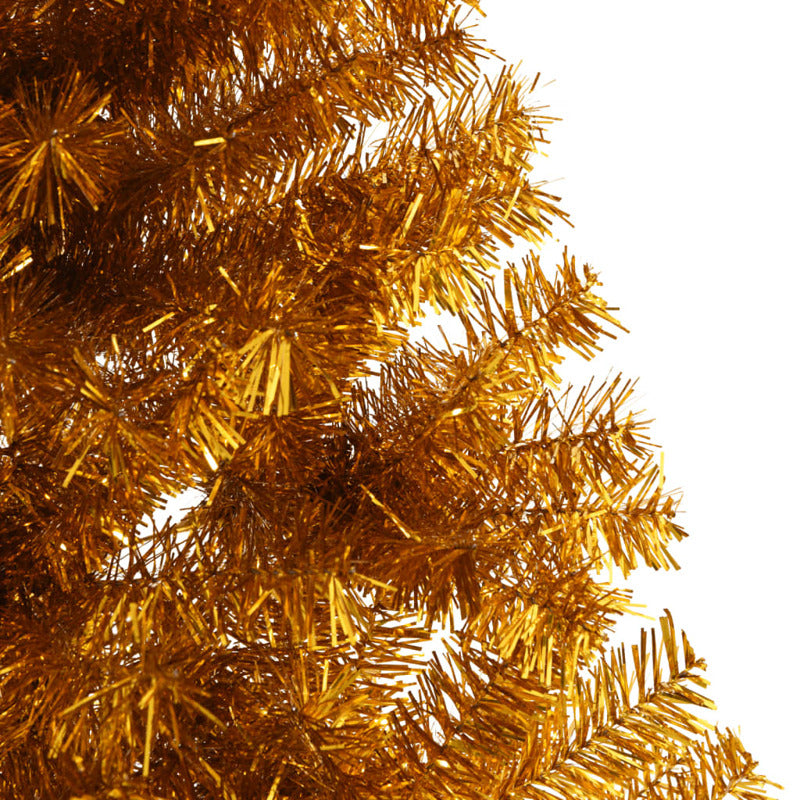 Vidaxl Medio Árbol De Navidad Artificial Con Soporte Pet Dorado 210 Cm_5