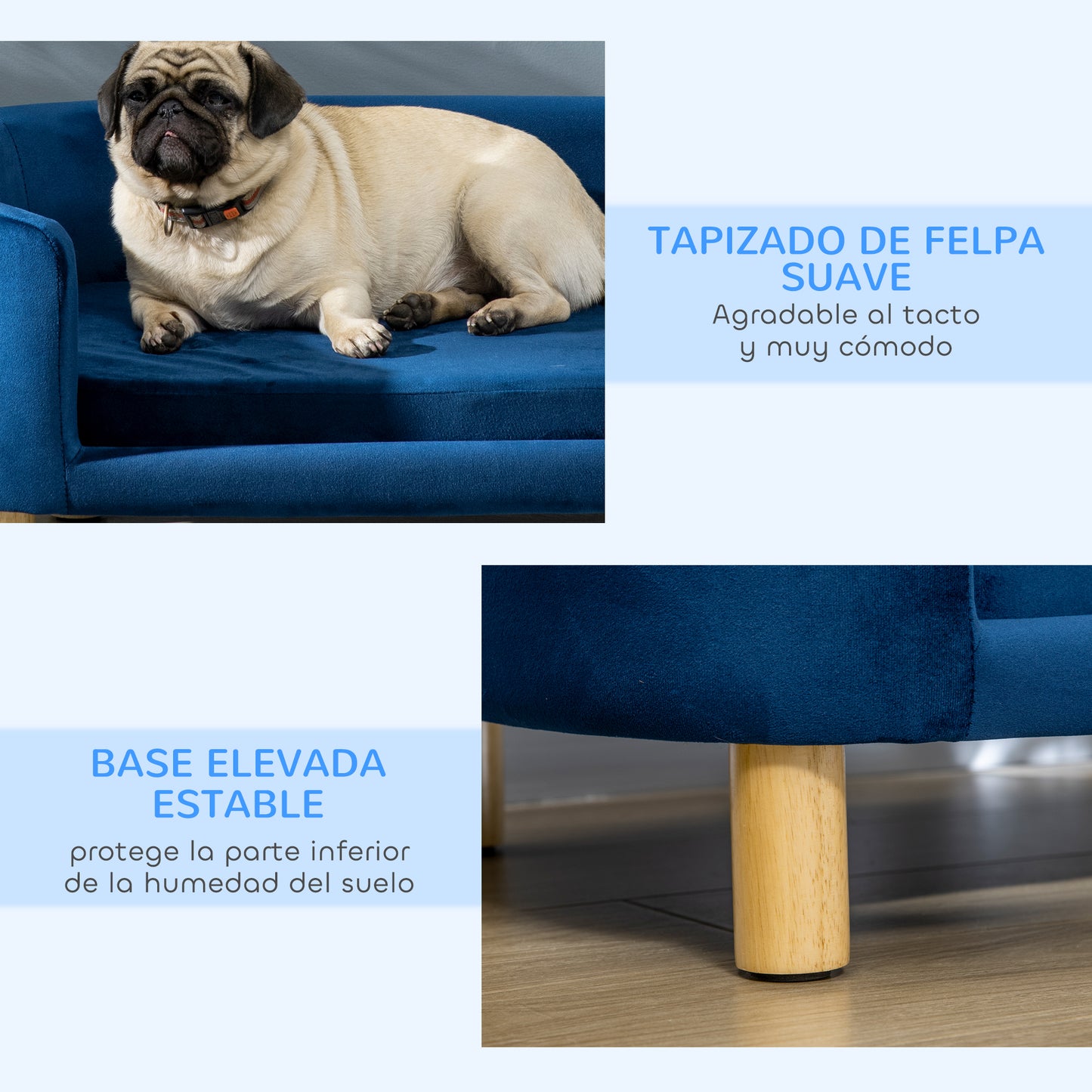 Pawhut Sofá Para Perros Pequeños Con Patas De Madera 86x55x33 Cm Azul_5