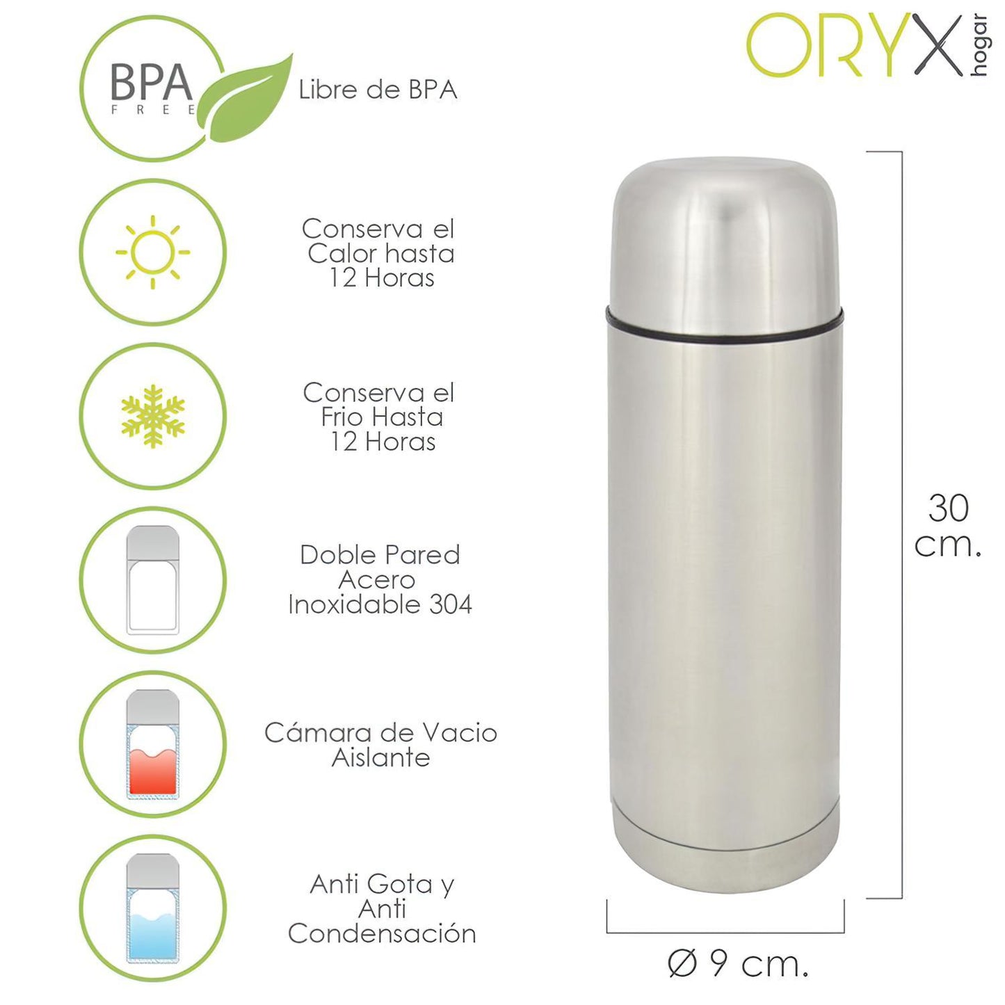 Termo Liquidos, Capacidad De 750 Ml. Libre Bpa, Acero Inoxidable, Antigoteo