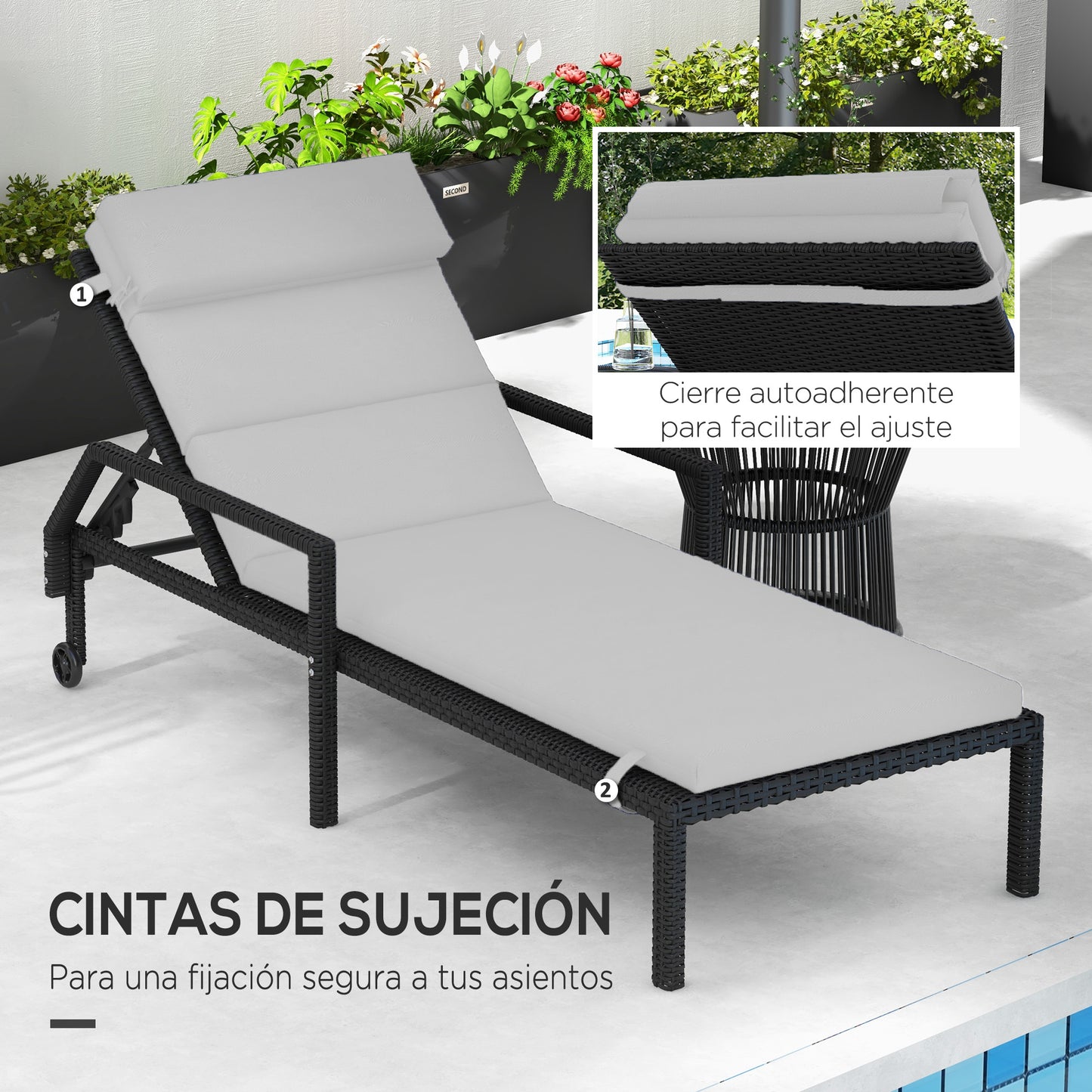Outsunny Cojín Para Tumbona 196x63x6 Cm De Algodón Gris Claro_5