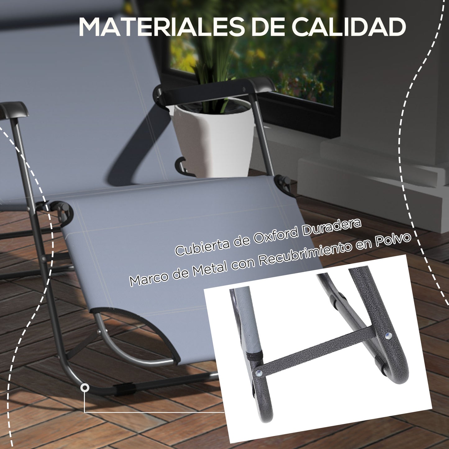 Outsunny Conjunto De 2 Tumbonas Reclinables Y Plegables 118x60x80 Cm Gris_5