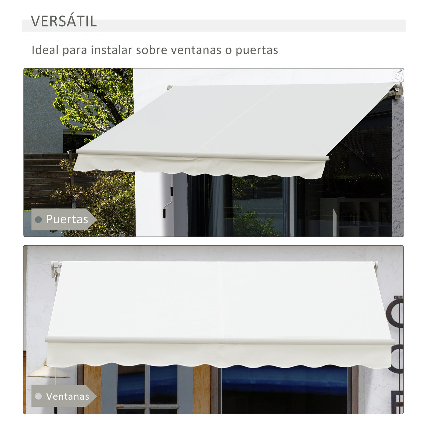 Outsunny Toldo Manual Con Brazo Articulado De Aluminio 4x2,5m Blanco_5