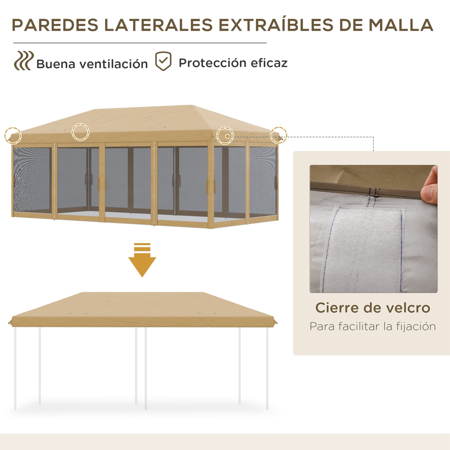 Outsunny Carpa Plegable 6x3 M Cenador De Jardín Con 6 Mosquiteras Beige_5