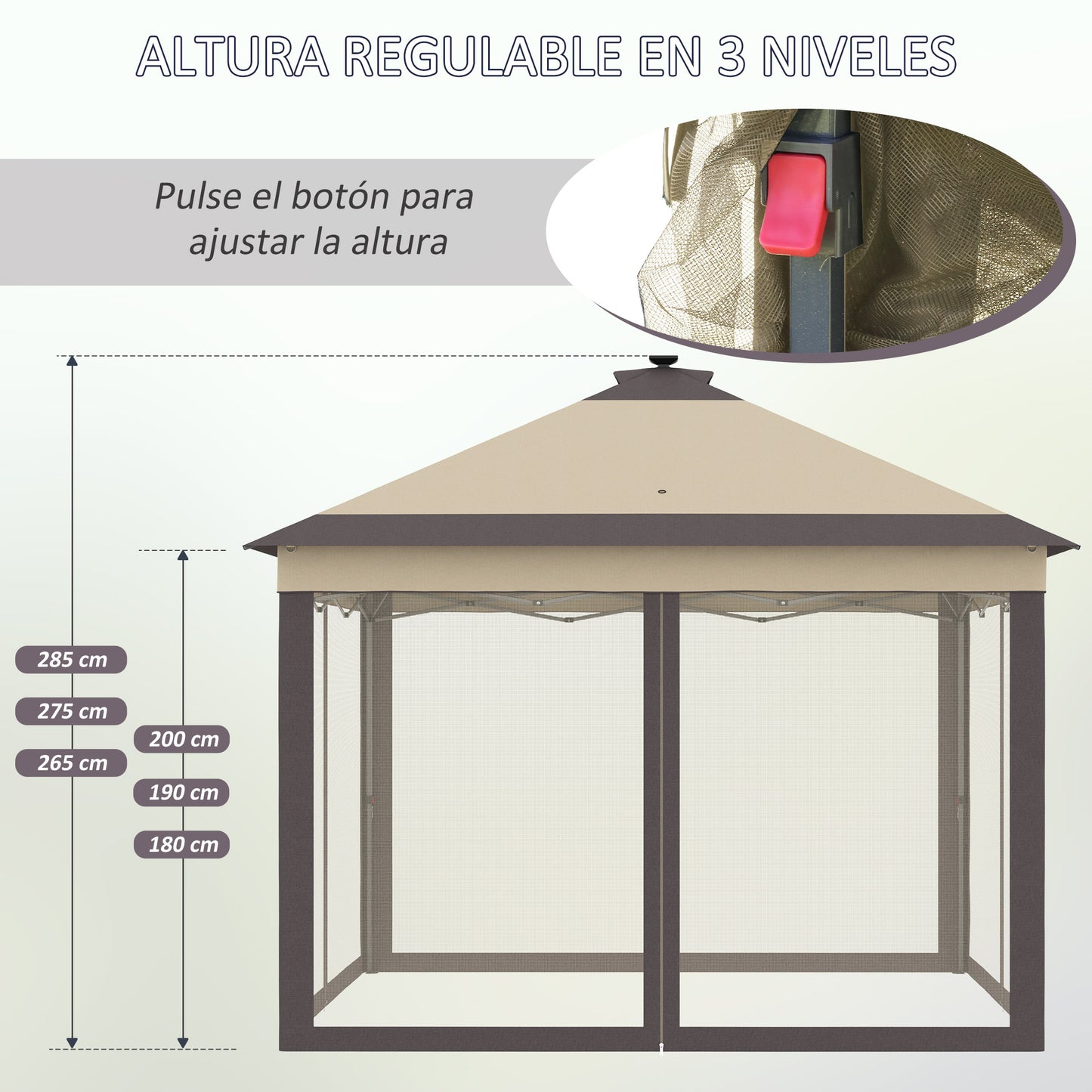 Outsunny Carpa Plegable Con Luces Led 3,3x3,3 M Cenador Con Control Remoto Beige_5