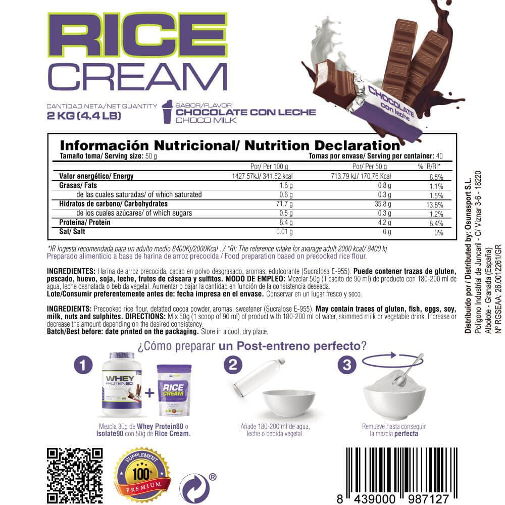 Rice Cream (crema De Arroz Pregelatinizada) - 2kg - Chocolate Con Leche - Fuente De Carbohidratos De Buen - Masmusculo_5