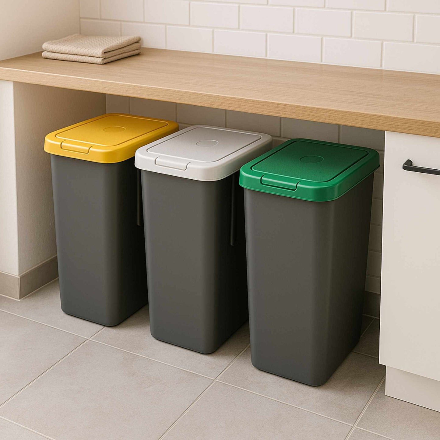Papelera Reciclaje 3 Compartimentos 75l 77x32x48 Cm Wellhome_3