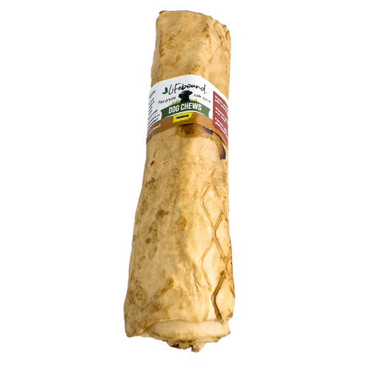 Lifebound - Huesos Masticables Naturales para Perros de Cuero de Ternera con Sabor a Mantequilla de Maní - 10 uds - XXL