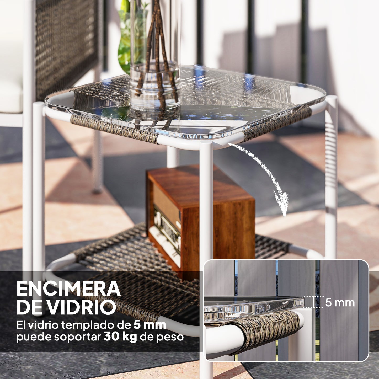 Outsunny Conjunto De Muebles De Ratán 1 Mesa Y 2 Sillas Con Cojines Marrón_5