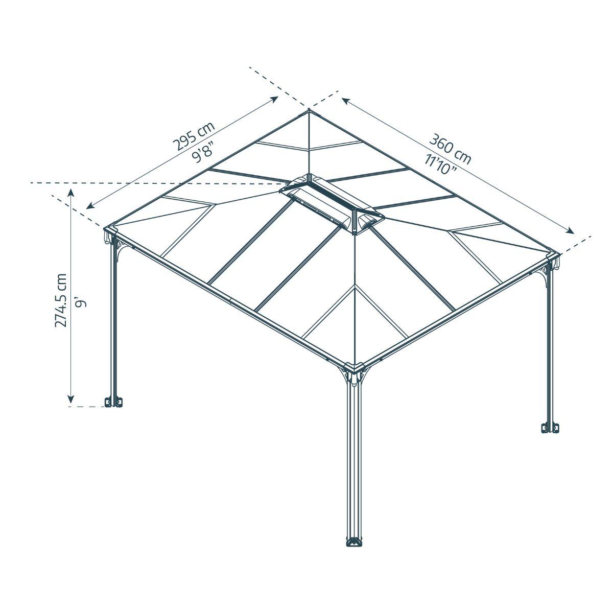 Cenador Martinique 3600 Gazebo De Aluminio gris Con Vidriado De policarbonato bronce Canopia by Palram