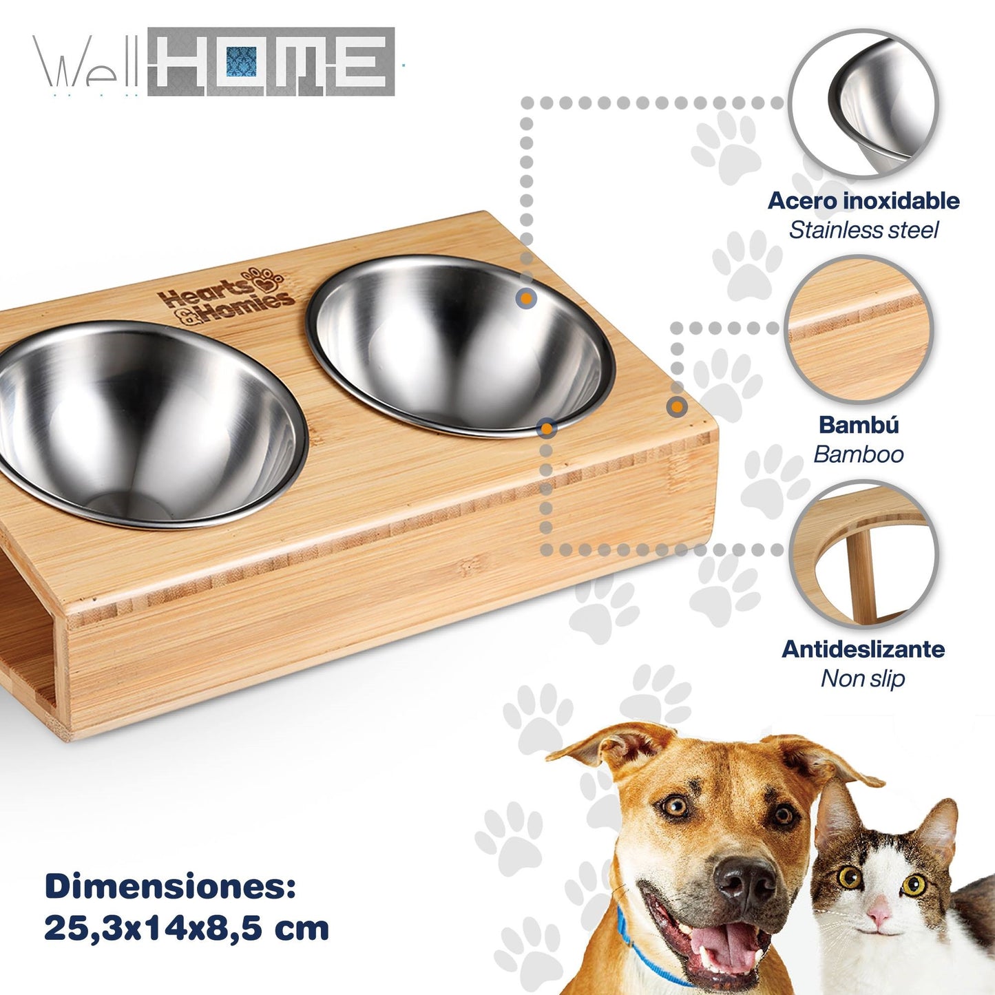 Cama Para Mascota 90x70x28cm Marrón + Comedero Doble De Acero En Bambú_5