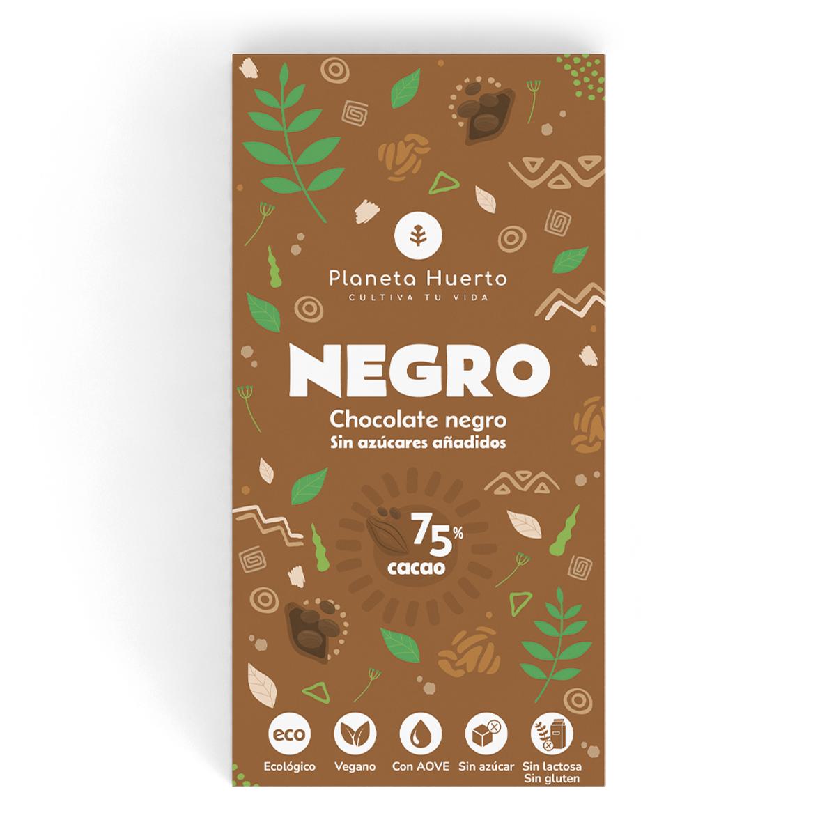 Tableta chocolate negro 75% sin azúcares añadidos ECO Planeta Huerto 70 gr