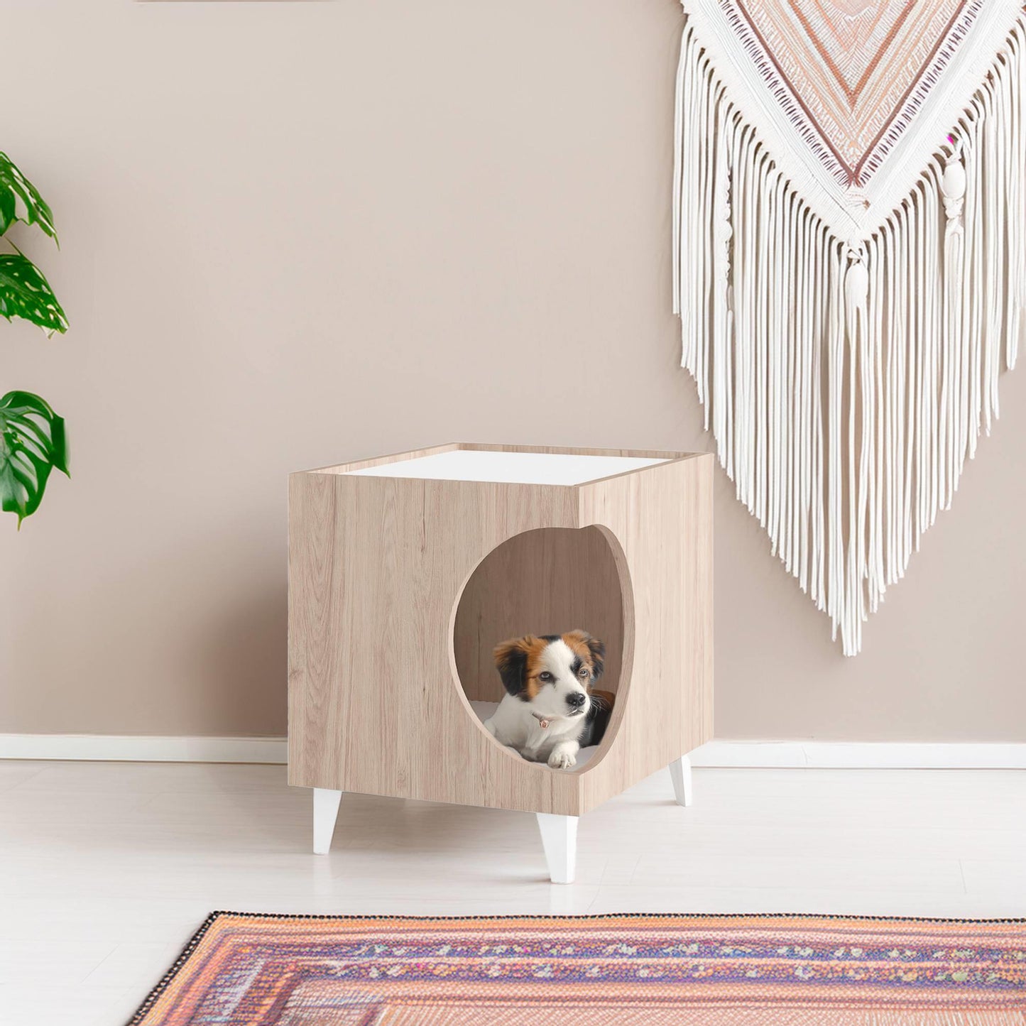 Well Home Mesilla Con Orificio Para Mascotas En Color Madera 50x40x40cm