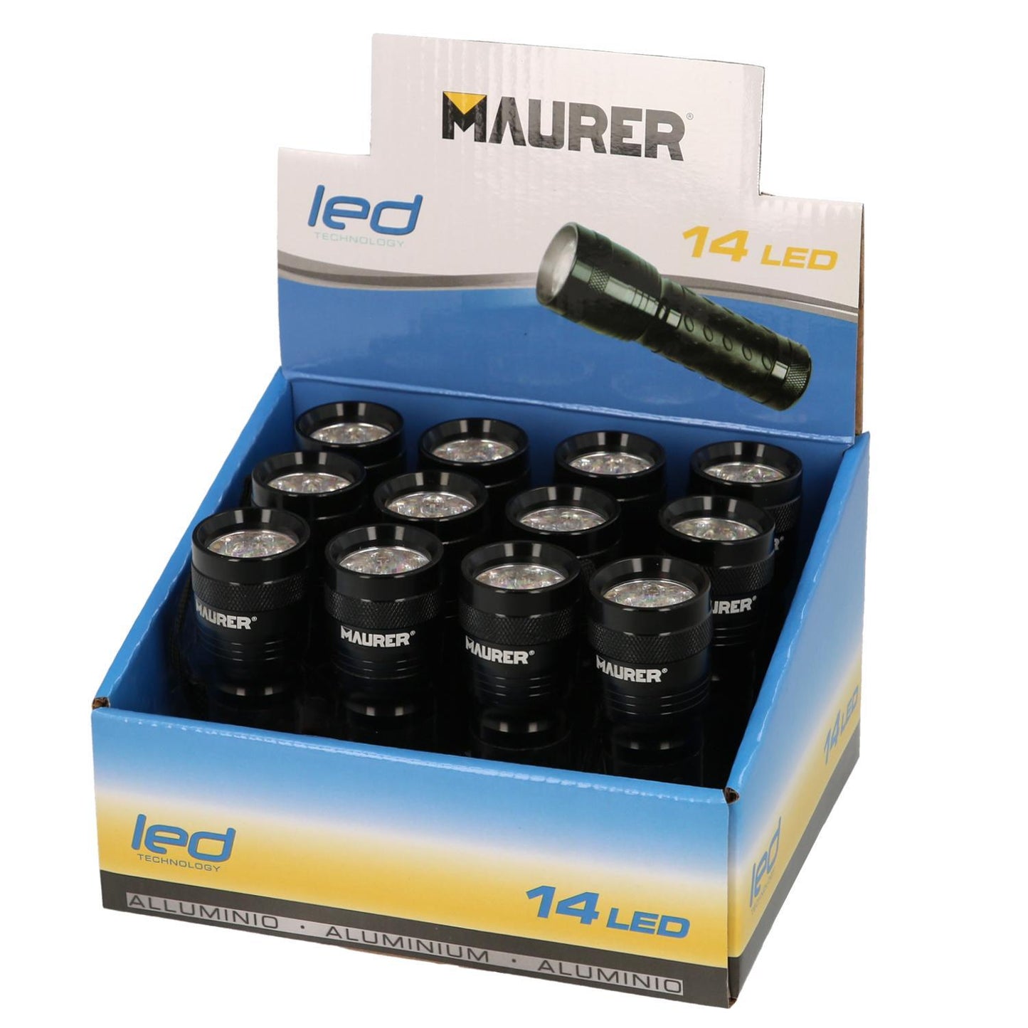 Linterna Led De Mano De Aluminio A Pilas(3 Aaa) 55 Lumenes 14 Leds Mango Engomado (expositor 12 Piezas)_2