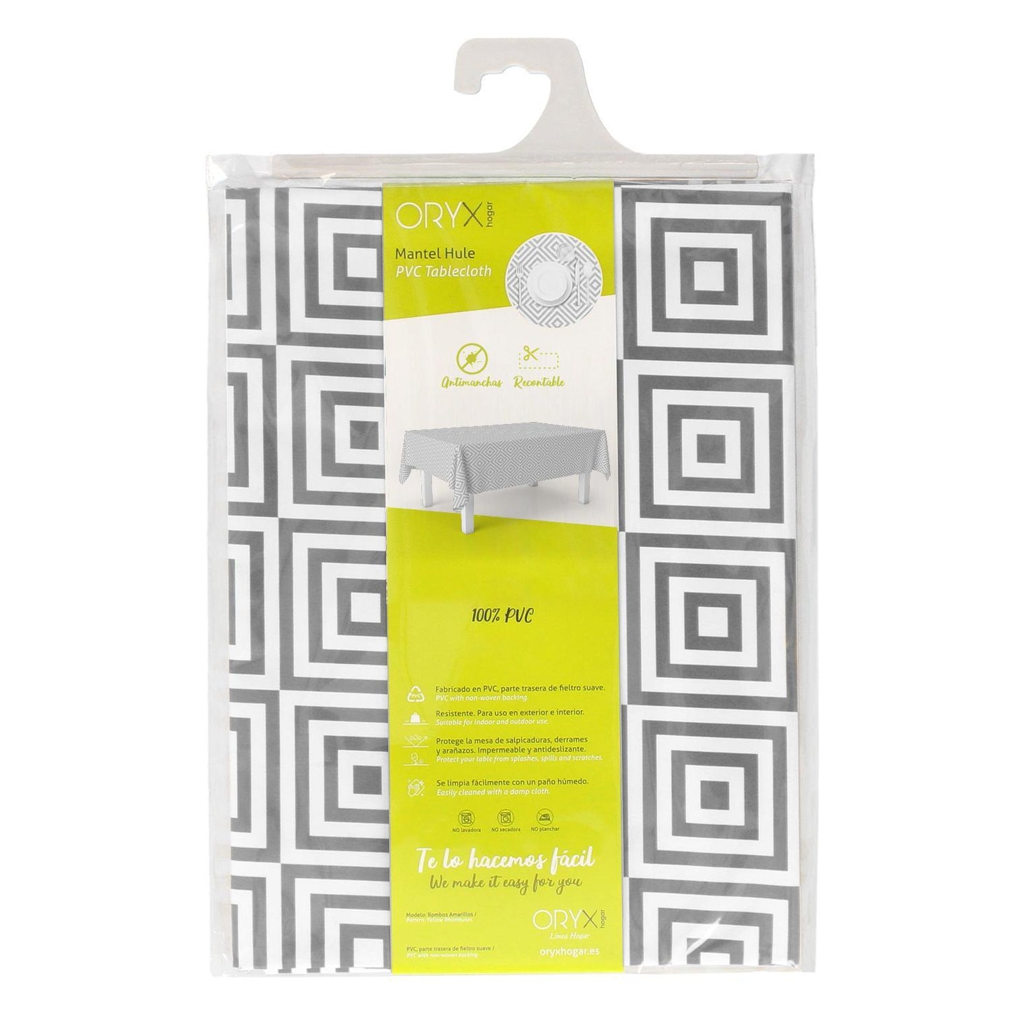 Mantel Hule Rectangular Rombos Grises Impermeable Antimanchas Pvc 140x250 Cm. Recortable Uso Interior Y Exterior