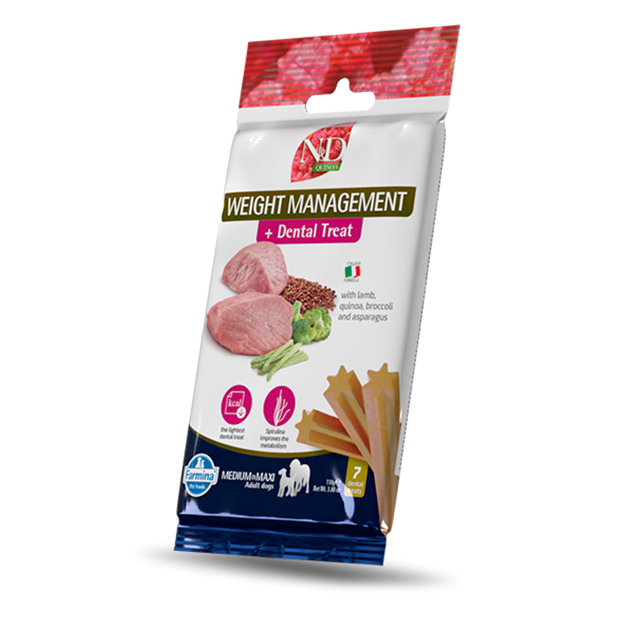 N&D Quinoa Canine Dental Treat Weight Management razas med/max 100g 7 ud