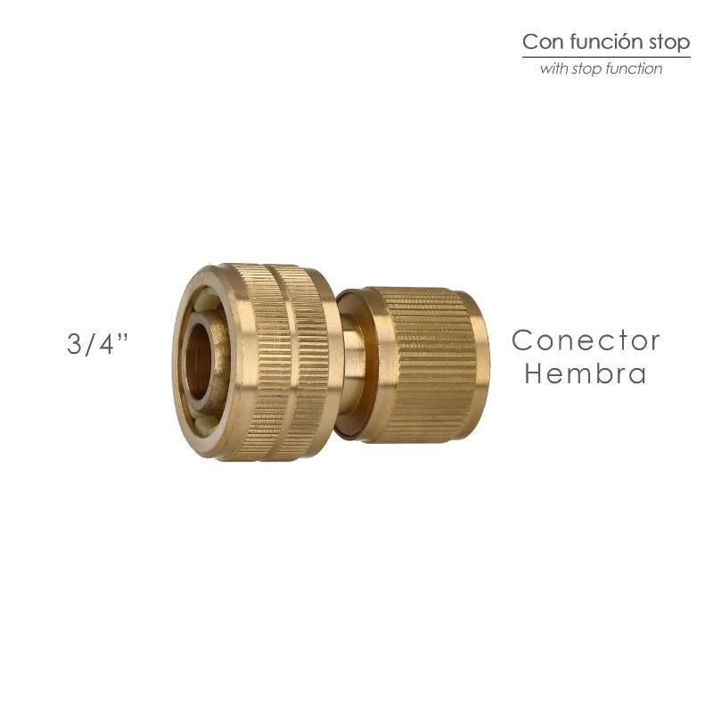 Conector Manguera Con Función Stop Fabricado En Laton  3/4 Hembra, Adaptador Grifo, Conector Grifo A Conector Rapido