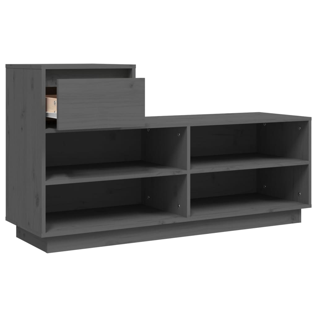 Mueble Zapatero De Madera Maciza De Pino Gris 110x34x61 Cm / Vetonek_5