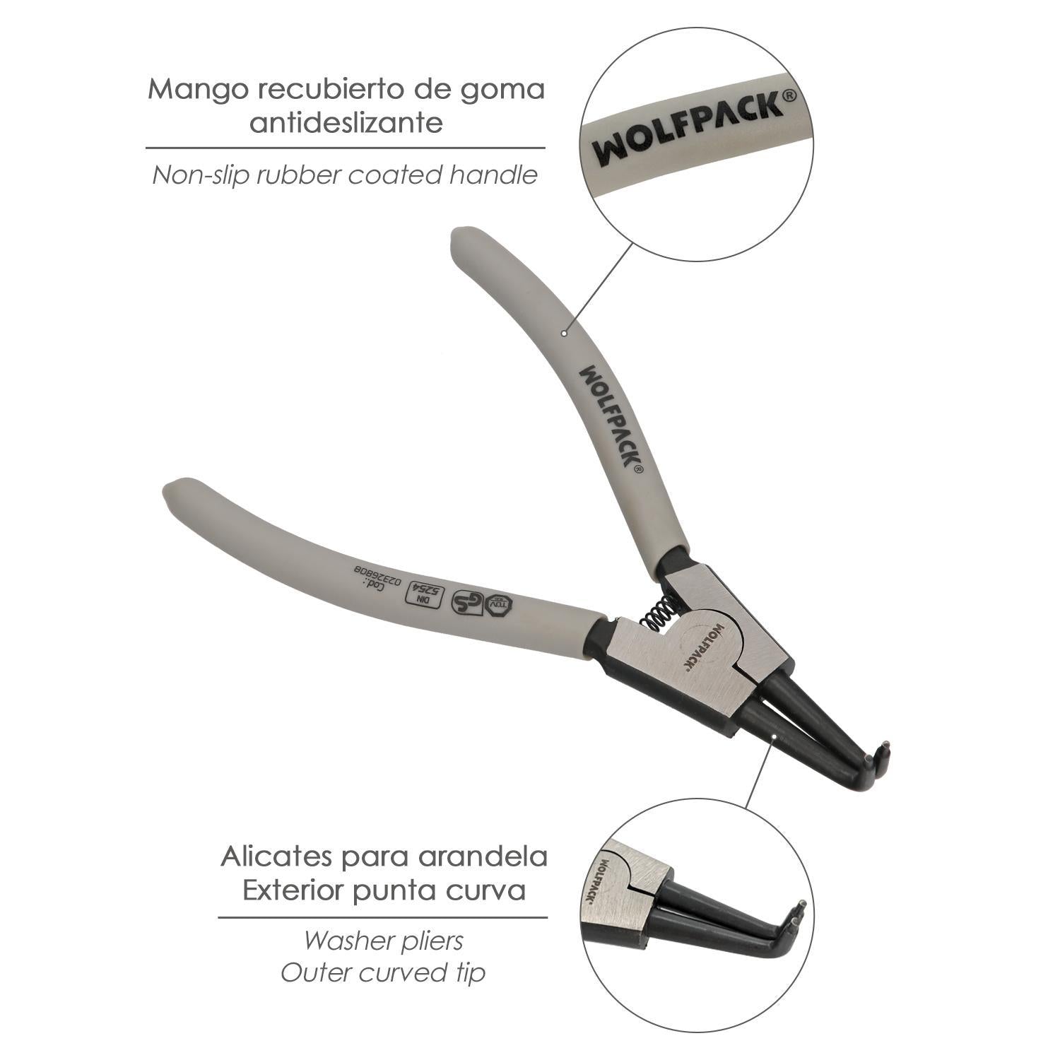 Alicates Arandelas Exteriores Curvo 175 Mm. Acero Din 5254. Anillos De Presion, Anillos De Retención, Arandelas Circlips