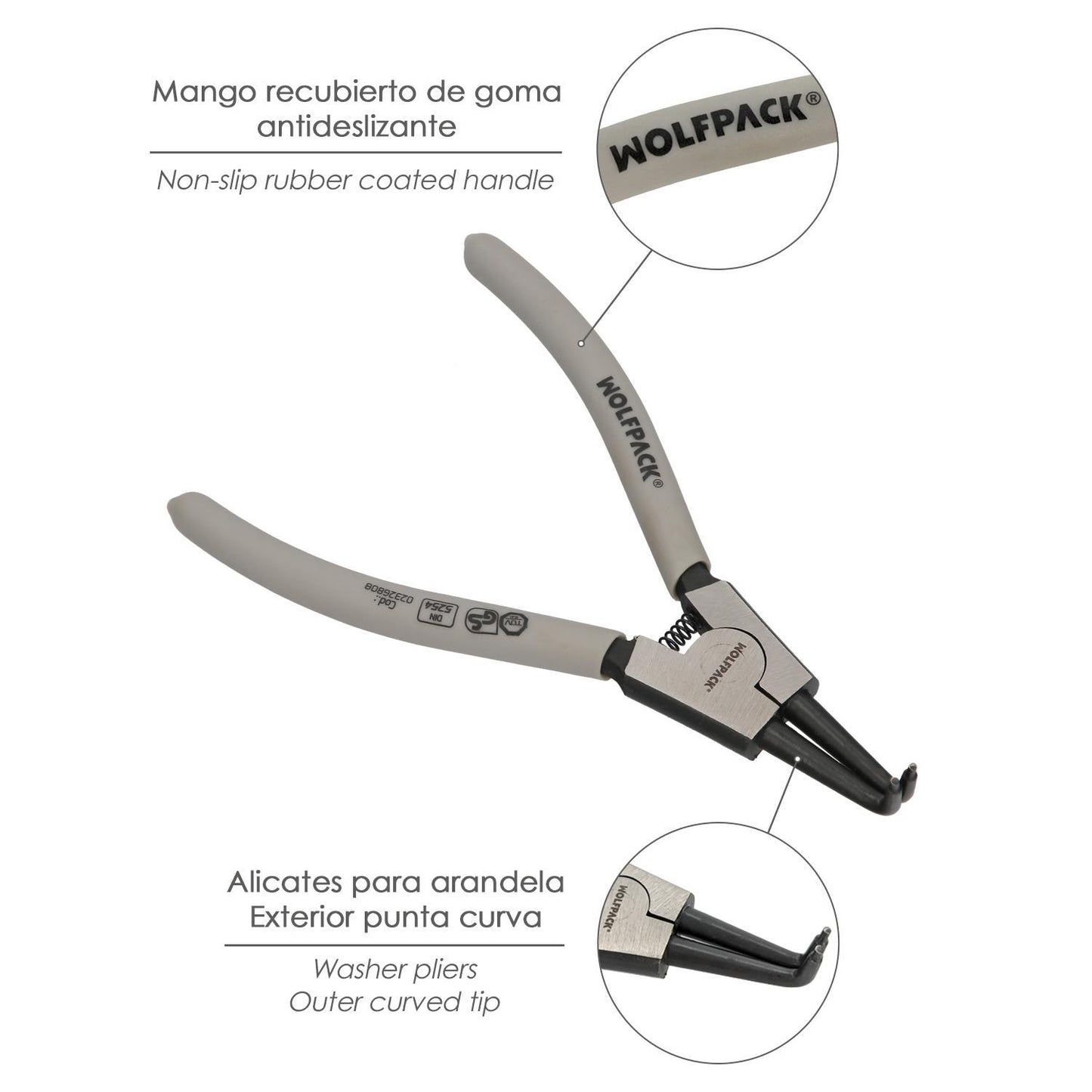 Alicates Arandelas Exteriores Curvo 175 Mm. Acero Din 5254. Anillos De Presion, Anillos De Retención, Arandelas Circlips