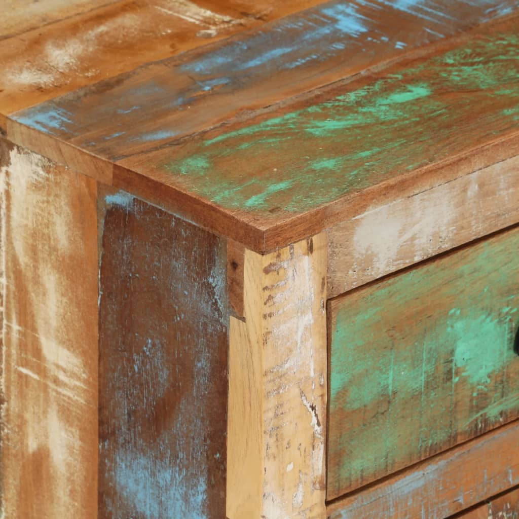 Mesita De Noche Con Ruedas Madera Maciza Reciclada 40x30x57 Cm_4