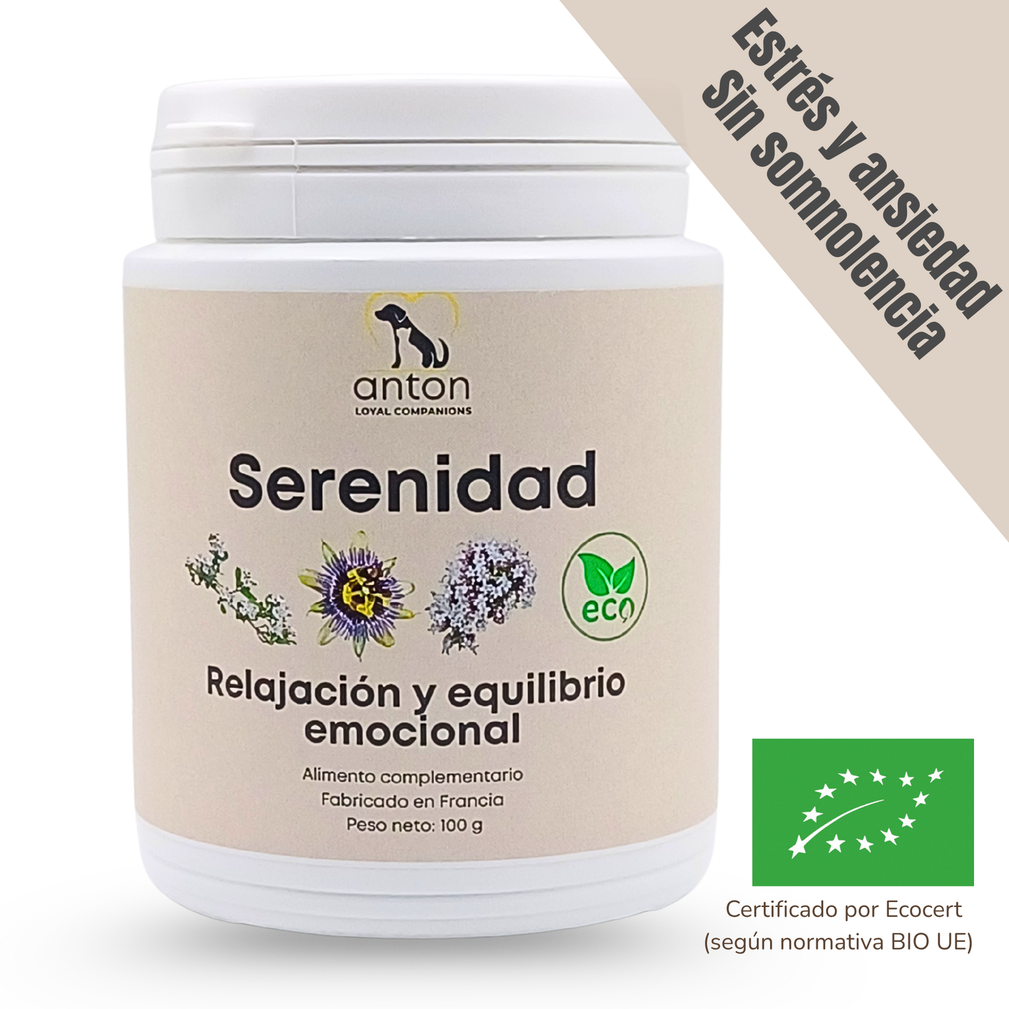 Suplemento natural para perros y gatos – Fórmula Serenidad ECO 100 g