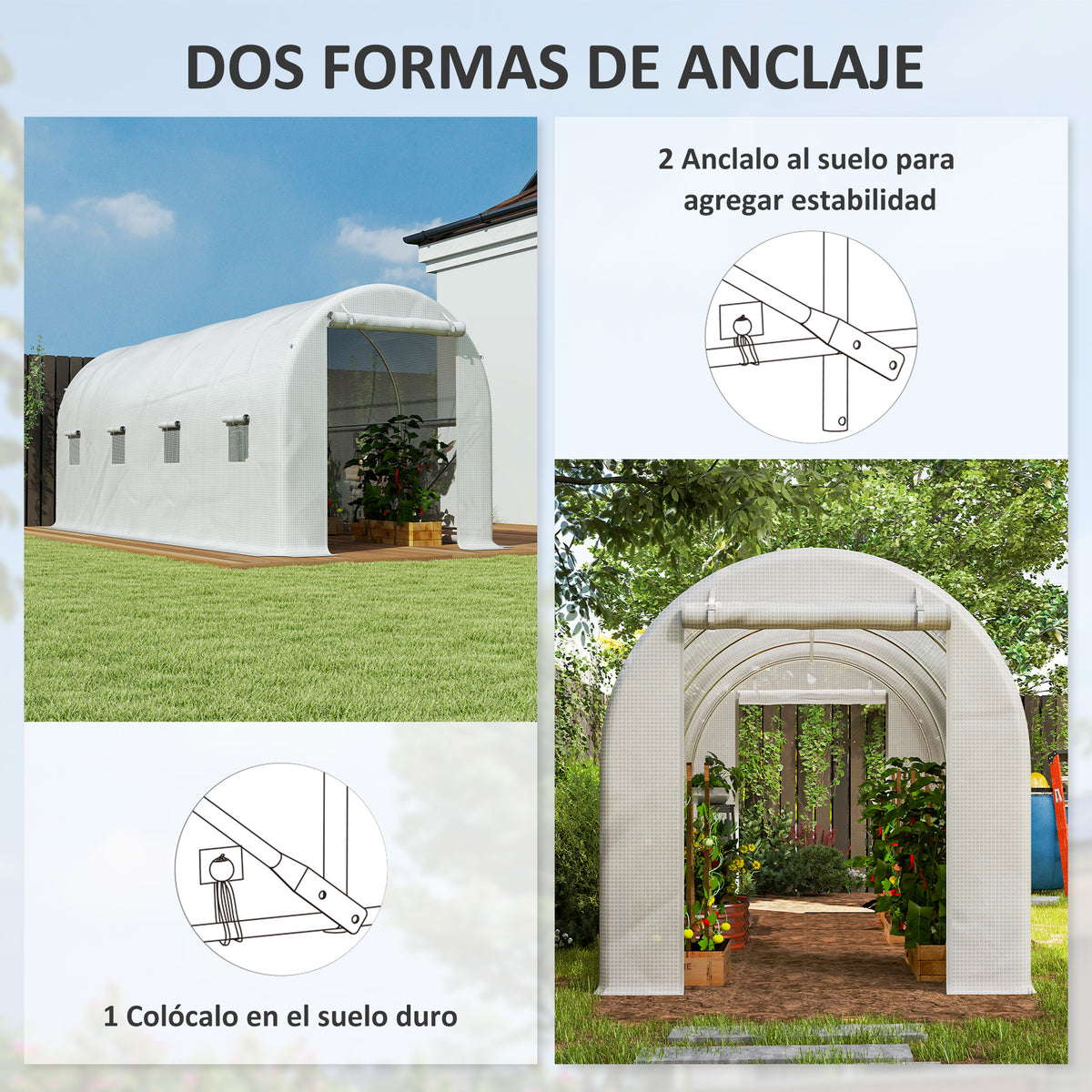 Outsunny Invernadero De Túnel 500x200x205 Cm Con Puerta Enrollable Y 8 Ventanas_5