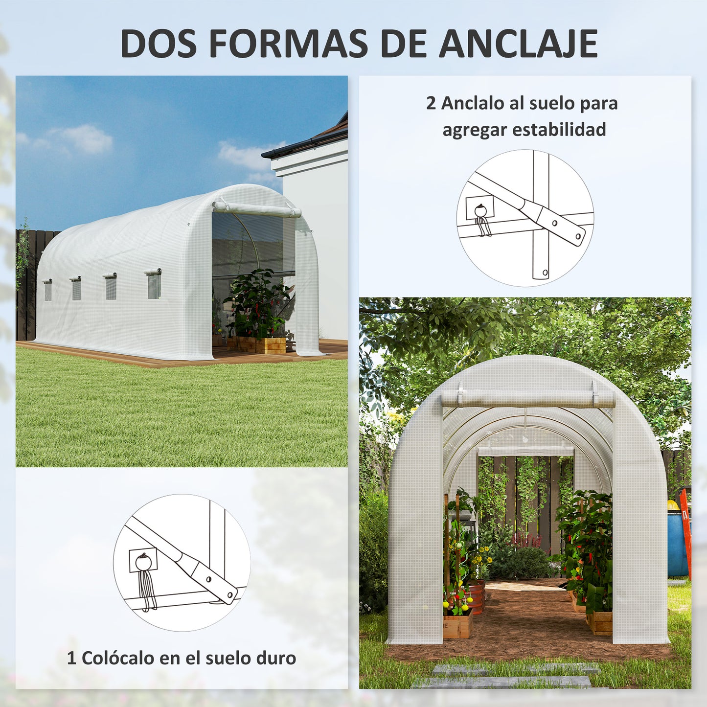 Outsunny Invernadero De Túnel 500x200x205 Cm Con Puerta Enrollable Y 8 Ventanas_5