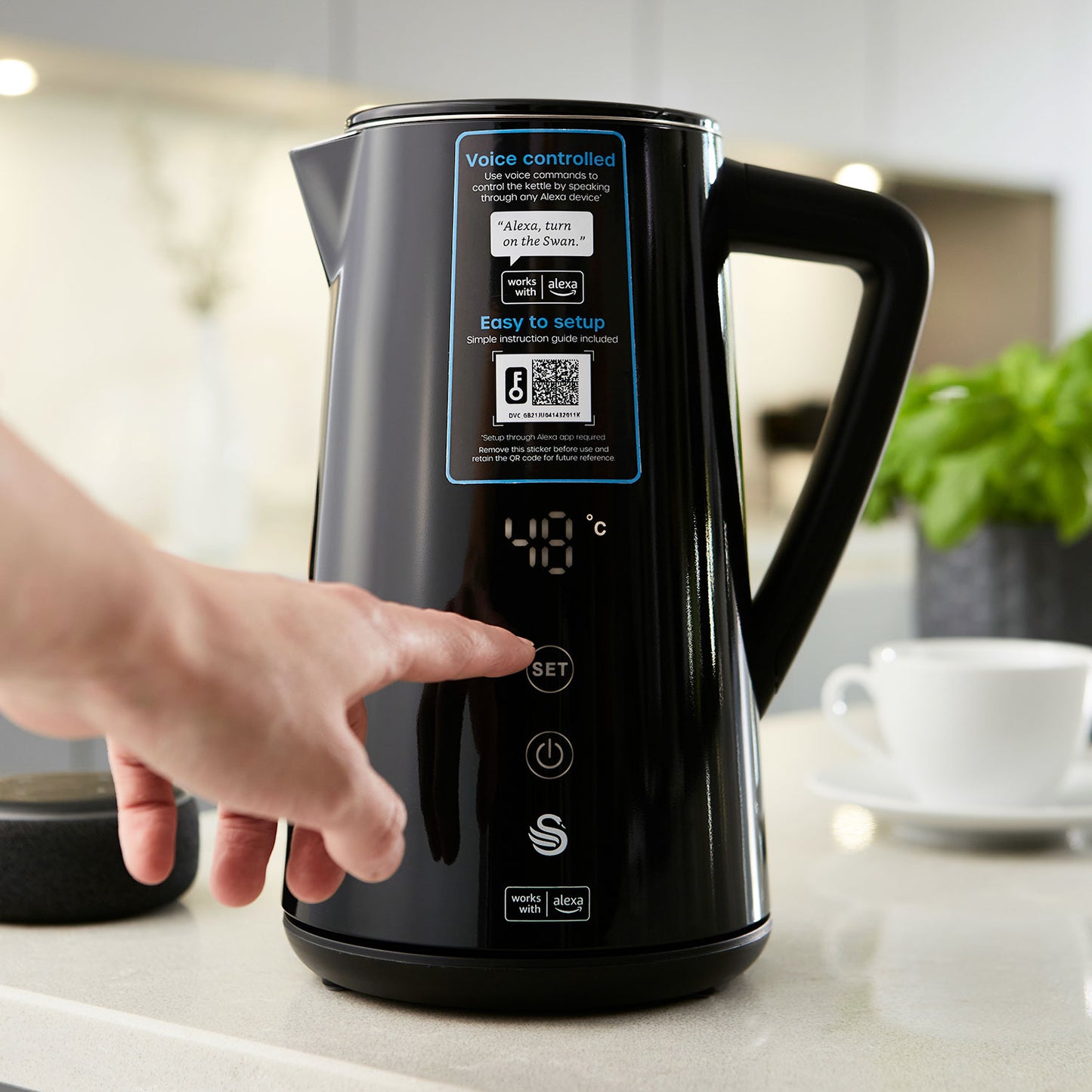 Alexa Hervidor Agua Eléctrico Inteligente Wifi Smart Kettle 1,5l Inalámbrico Control Táctil Led Swan Sk14650blkneu, Negro_5