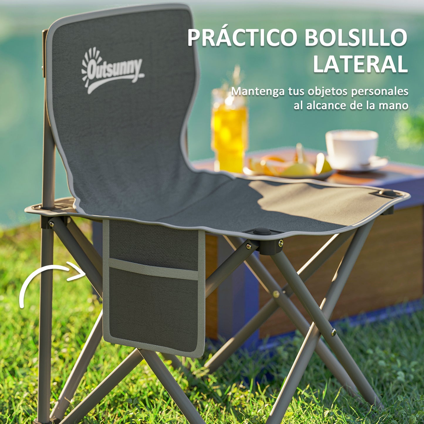 Outsunny Conjunto De Mesa Y Sillas De Camping Plegables Con Bolsillos Laterales_5