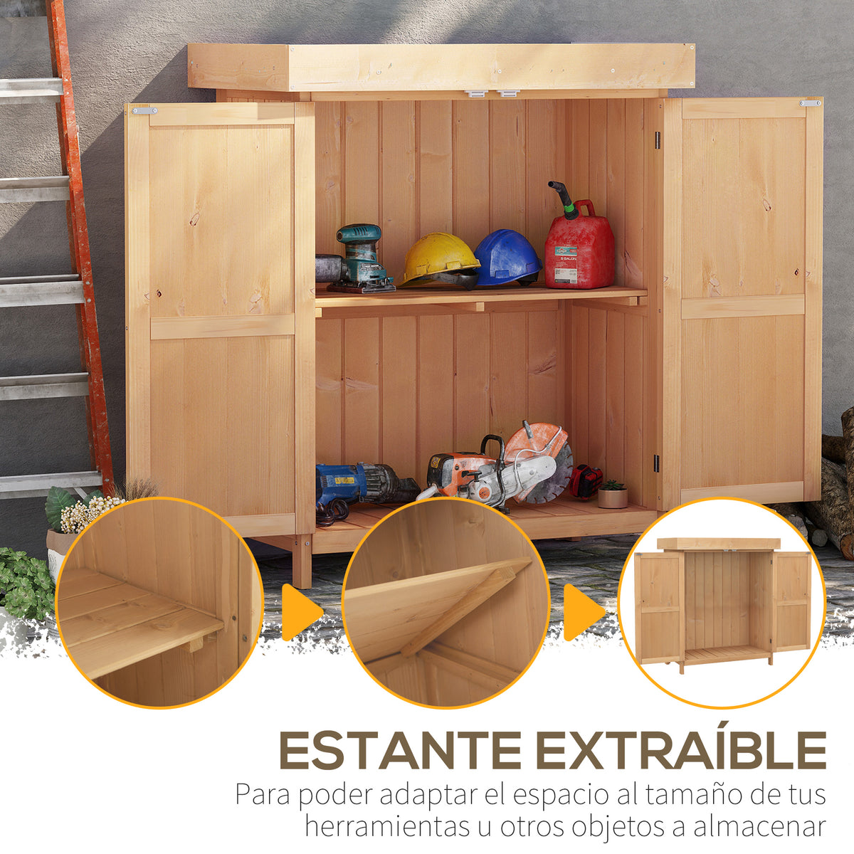 Outsunny Armario De Jardín De Madera Con 2 Puertas Techo Asfáltico 74x43x88 Cm_5