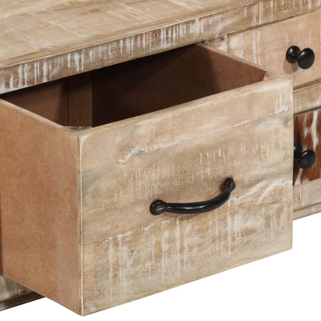 Mesa De Centro De Madera Maciza De Mango 90x60x30 Cm_4