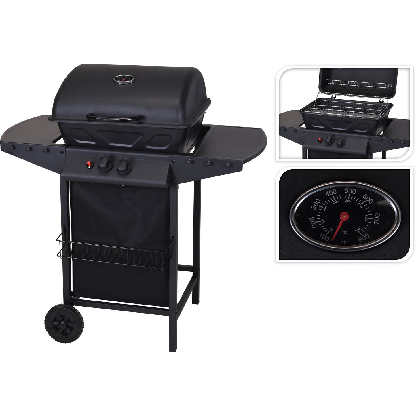 Barbacoa De Gas Con 2 Quemadores Black