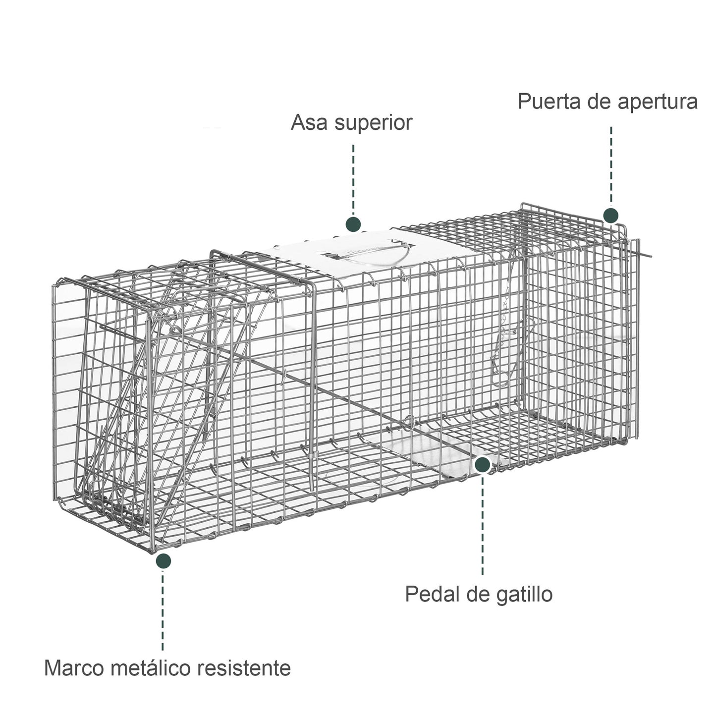 Outsunny Trampa Para Animales Vivos Plegable 81x26x34,5cm Con Puerta Y Asa Plata_5