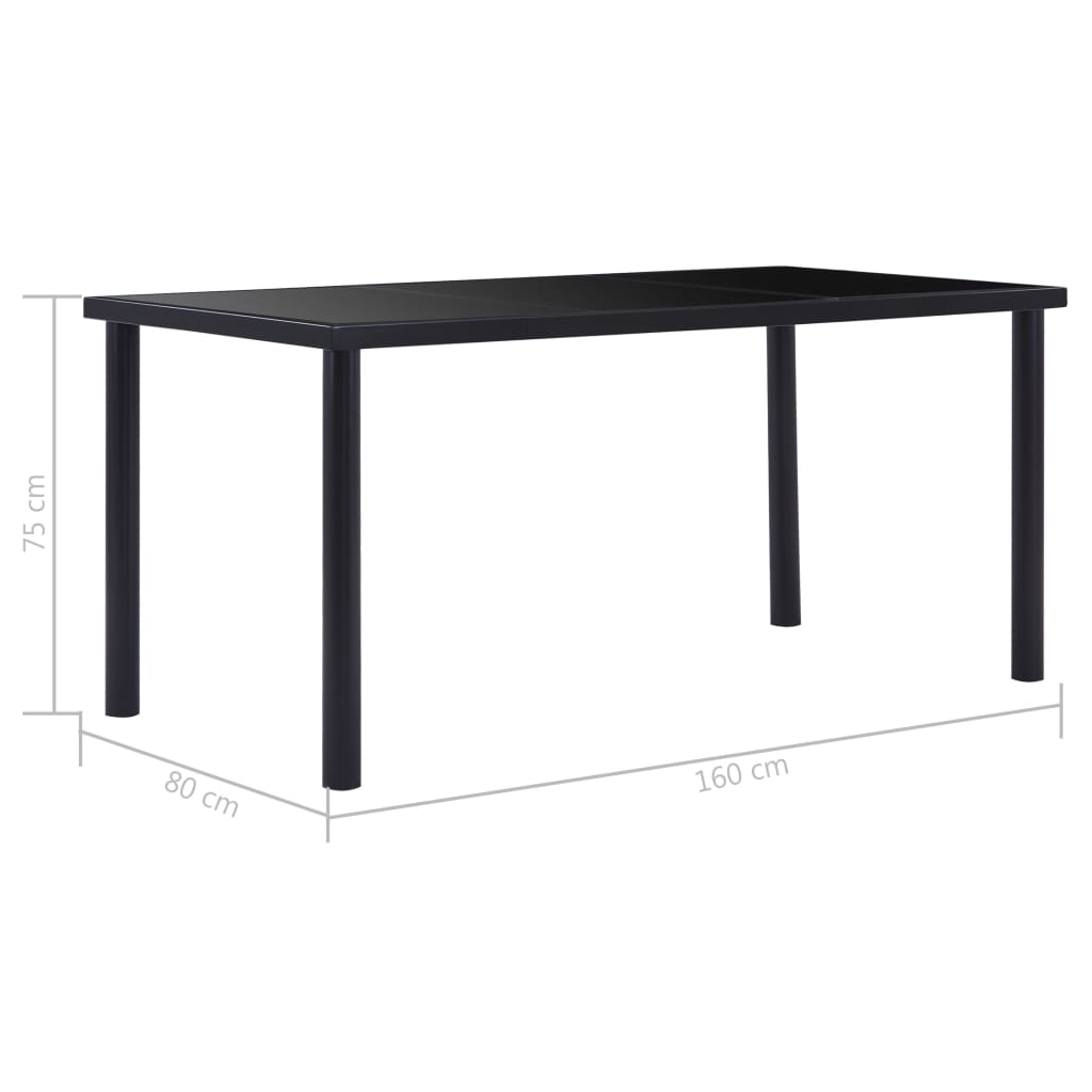 Mesa De Comedor De Vidrio Templado Negro 160x80x75 Cm_3