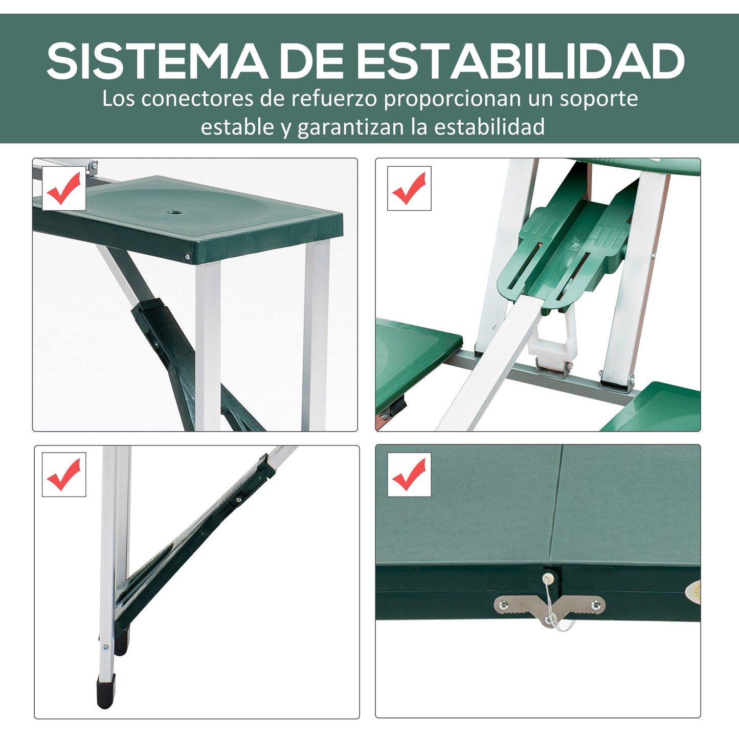 Outsunny Mesa Plegable De Camping Con 4 Asientos Agujero Para Sombrilla Picnic_5