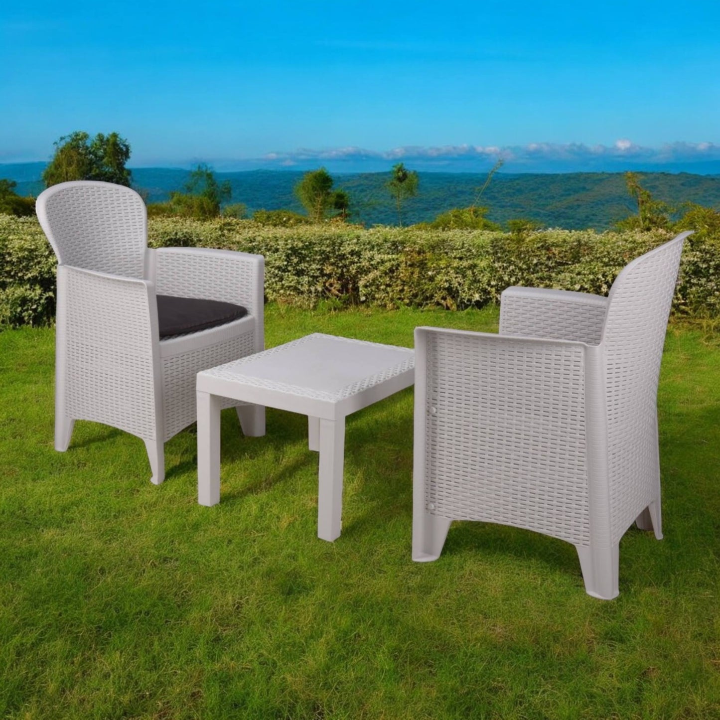 Well Home - Set De Jardín 'akita' Mesa Y 2 Sillas Blanco Ideal Para Terrazas