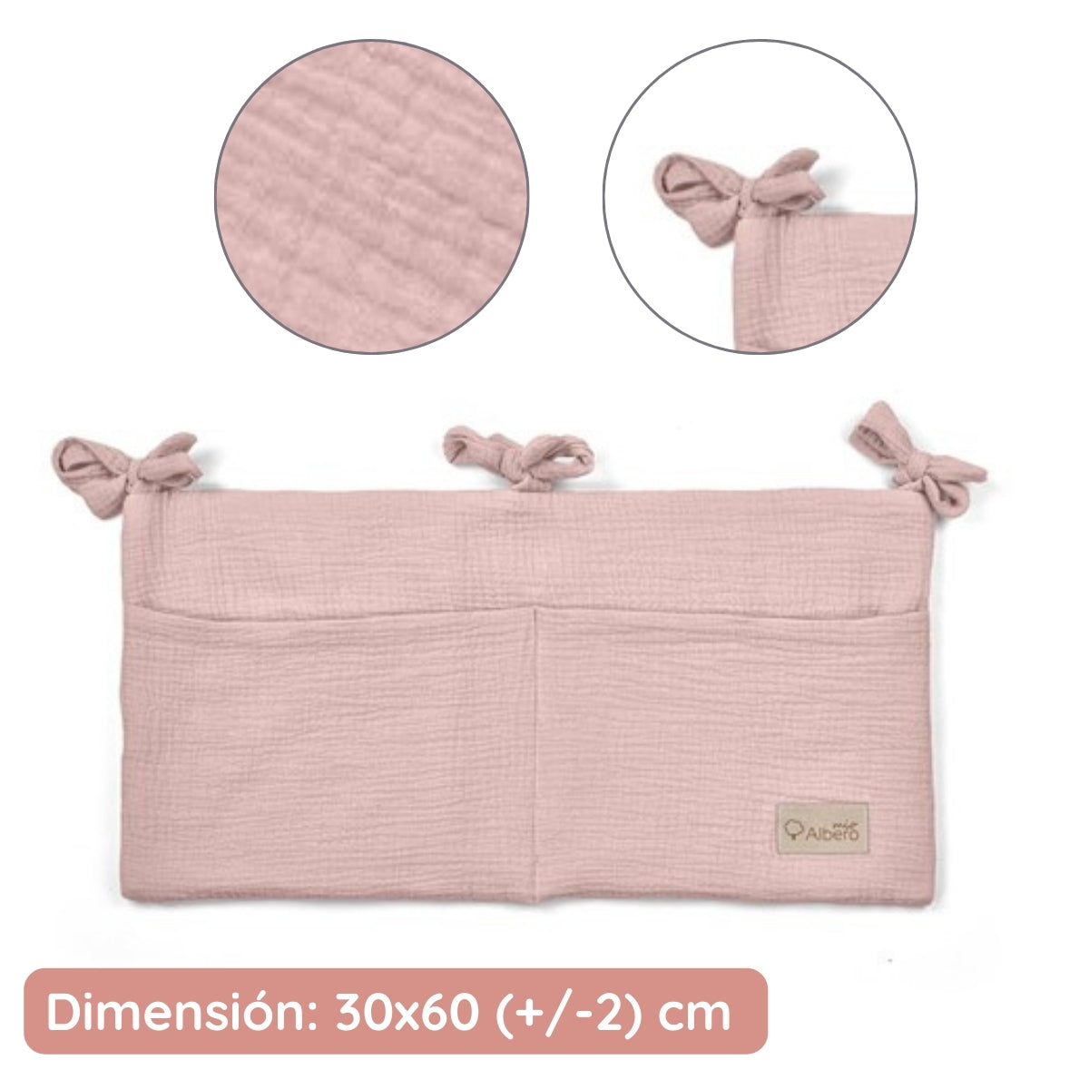 Organizador De Cuna Con Compartimentos Muselina Rosa_2