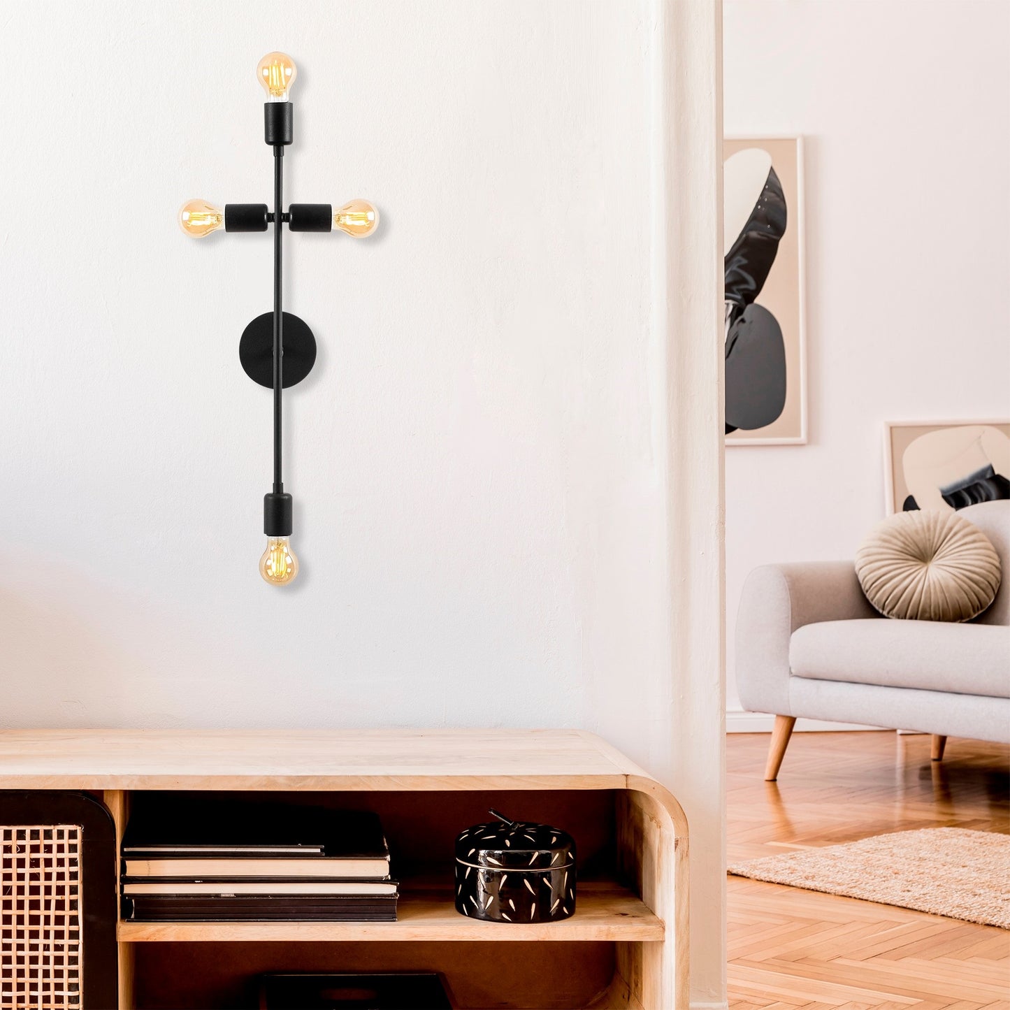 Aplique De Pared, Metal , Negro, 20x15x62, Casquillo 4 X E 27 Max 40 W_4