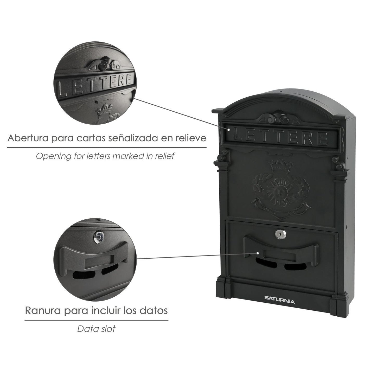 Buzon Jardín Aluminio Fundido Palace Gris Antracita 255 X 410 X 90 Mm.