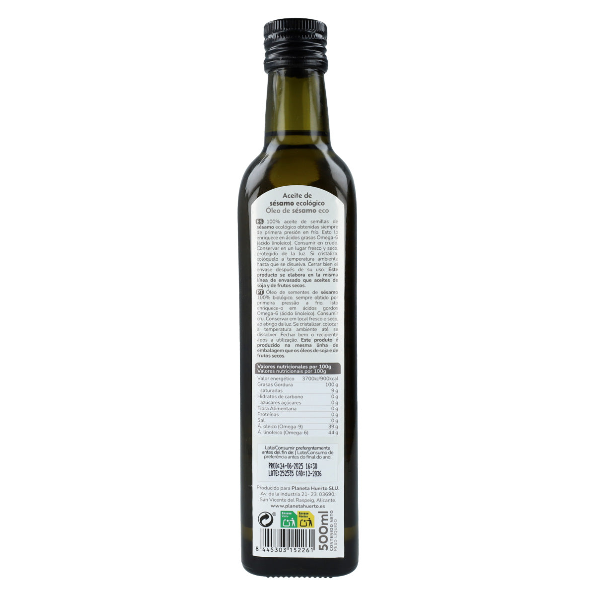 Pack 3x Aceite de Sésamo prensado en frío ECO Planeta Huerto 500 ml