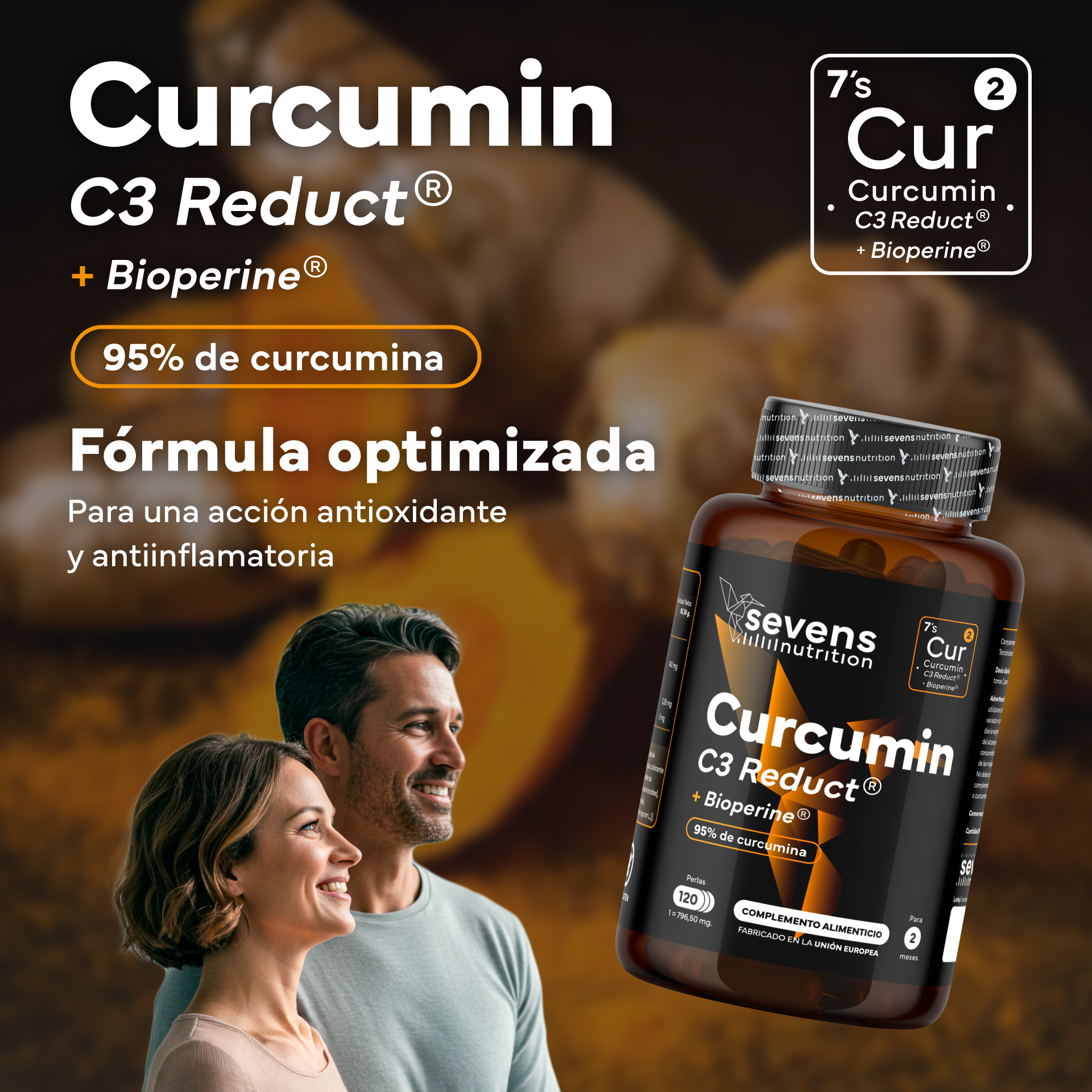 Cúrcuma + Piperina Sevens Nutrition. Alta Absorción y Bienestar General.