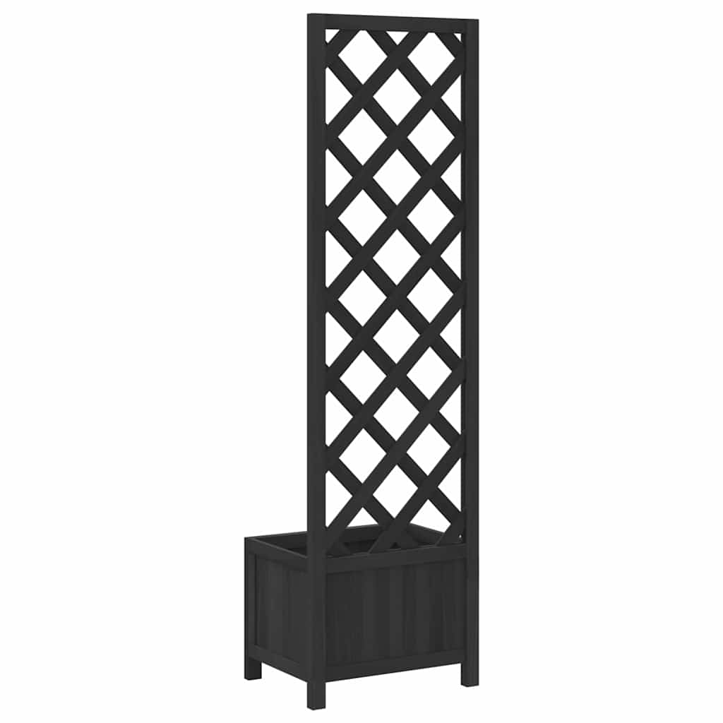 Jardinera Con Enrejado Negro 40x30x135 Cm Madera Maciza De Abeto_5