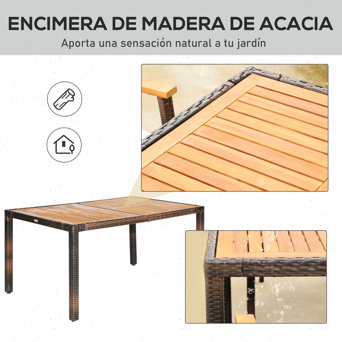 Outsunny Conjunto Muebles De Ratán Sintético Para Jardín Con 6 Silla Y Mesa_5